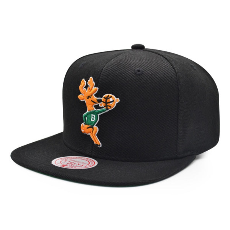 Milwaukee Bucks Mitchell & Ness RETRO BUCK Snapback Hat – Black/Green