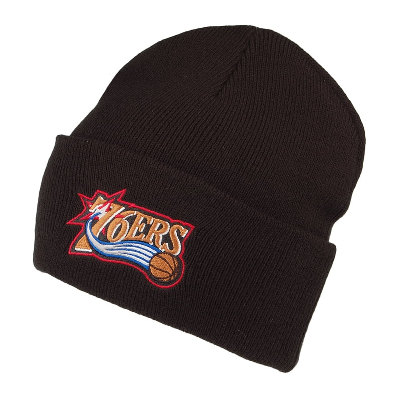 Mitchell & Ness Philadelphia 76ers Beanie Hat – NBA Team Logo Cuff Knit – Black 1-Size