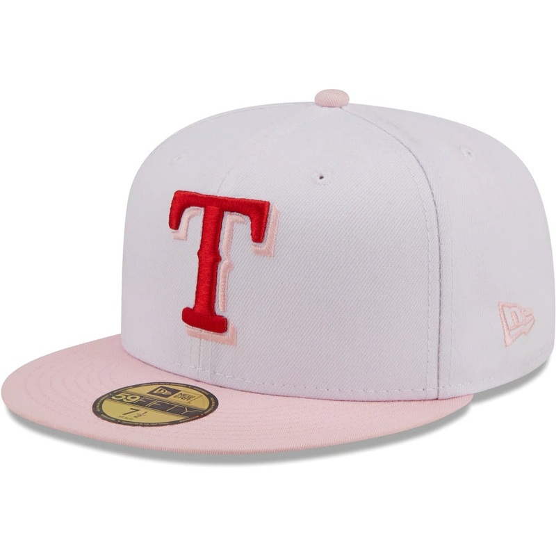 New Era Texas Rangers White/Pink Scarlet Undervisor 59FIFTY Fitted Hat