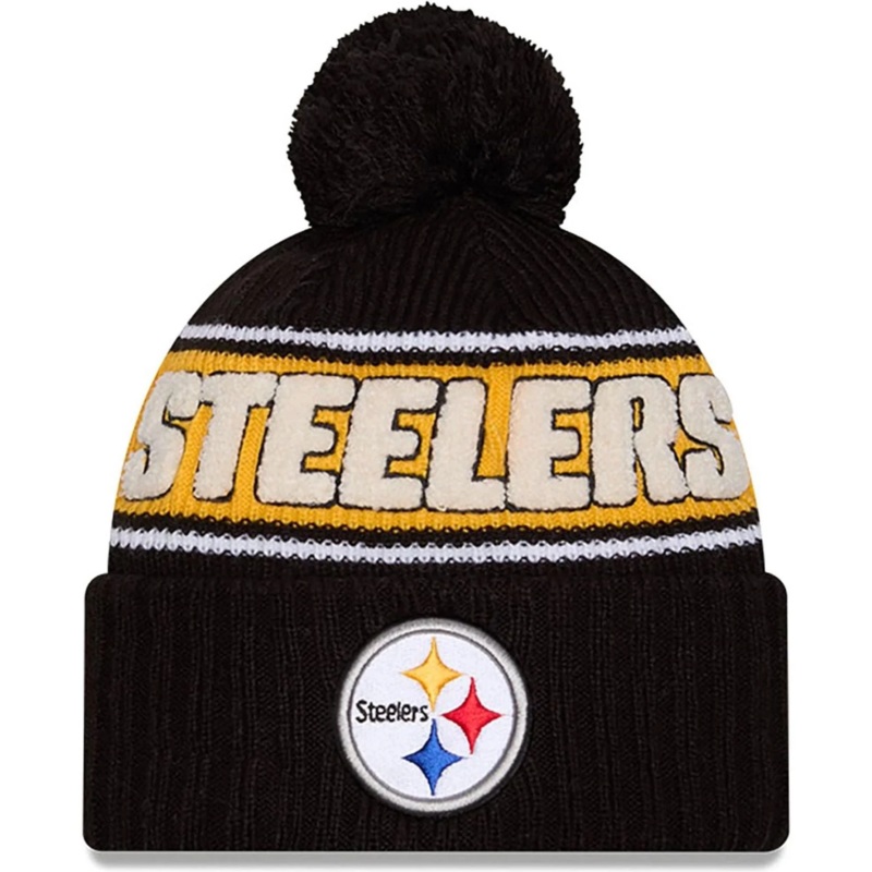 Pittsburgh Steelers New Era 2024 NFL Sideline Sport Cuffed Pom Knit Hat – Black/Yellow