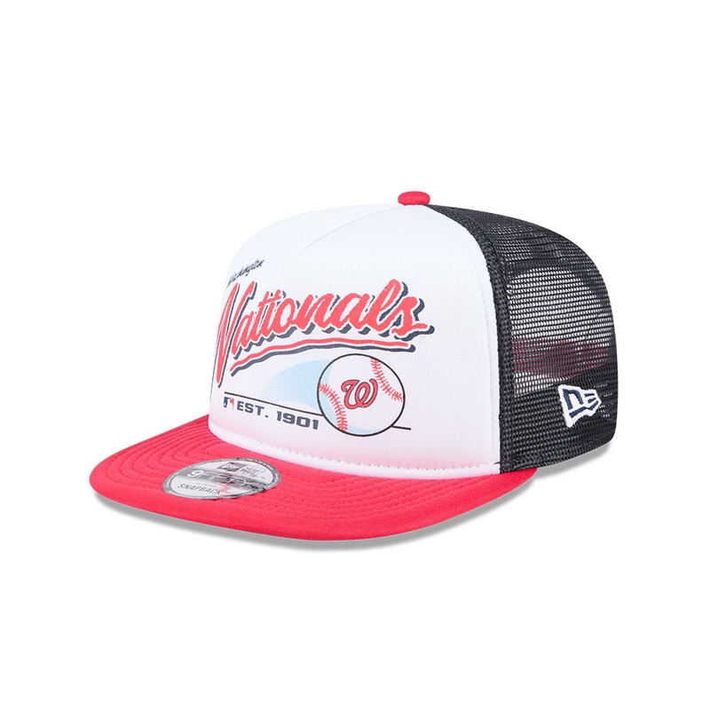 Washington Nationals New Era RETRO SCRIPT 9Fifty A-Frame Mesh Trucker Snapback Hat – Black/Red