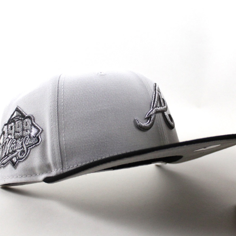 Atlanta Braves 1999 World Series New Era 59Fifty Fitted Hat (Optic White Black Gray Under Brim) 7