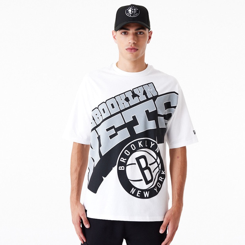 Brooklyn Nets NBA Large Wordmark Oversized White Tee S