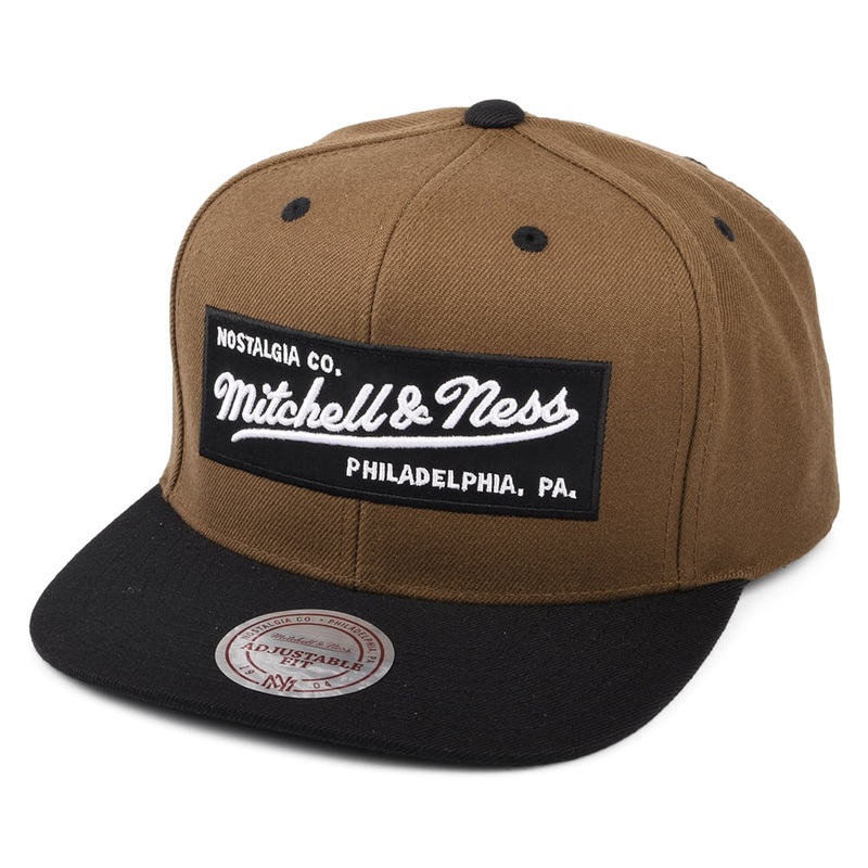 Mitchell & Ness Box Logo Snapback Cap – Tan-Black Adjustable