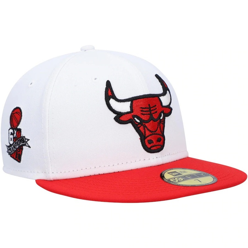 New Era Chicago Bulls White 6x NBA Finals Champions Side Patch Collection 59FIFTY Fitted Hat