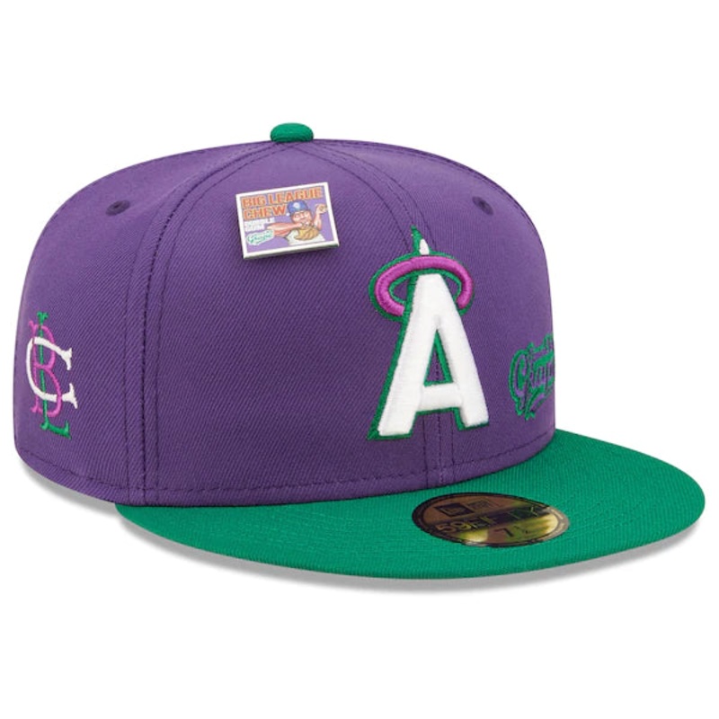 New Era MLB x Big League Chew  Los Angeles Angels Ground Ball Grape Flavor Pack 59FIFTY Fitted Hat – Purple/Green