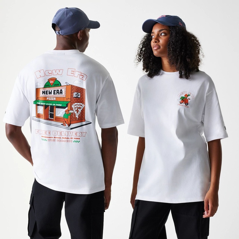 New Era Pizza Club Graphic White Oversized T-Shirt XS