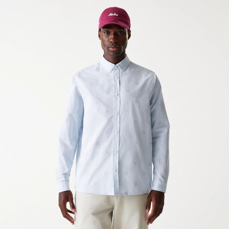 New York Yankees MLB Monogram Pastel Blue Long Sleeve Shirt XS