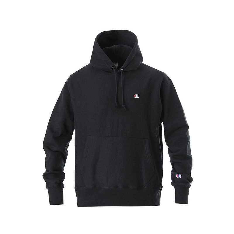 CHAMPION REVERSE WEAVE LOGO PULL OVER HOODIE (Black) xl