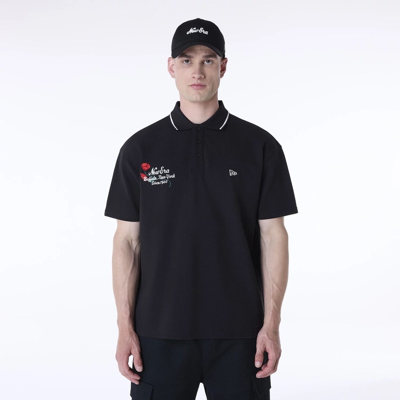 New Era Floral Polo Black T-Shirt XS