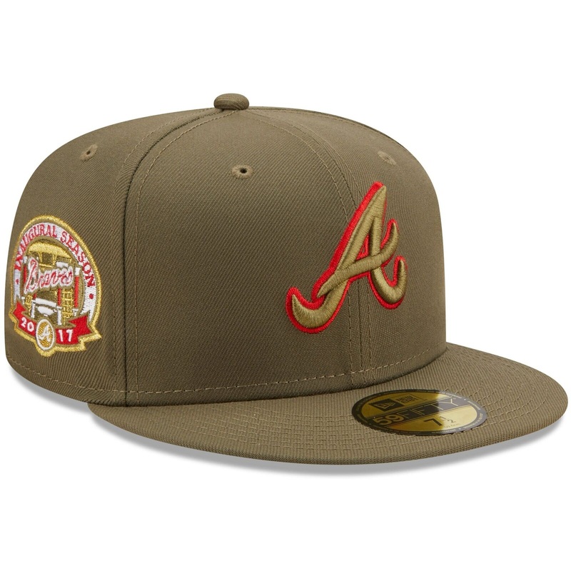 New Era Olive Atlanta Braves 2017 Inaugural Season Scarlet Undervisor 59FIFTY Fitted Hat