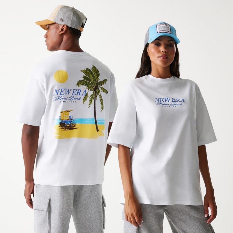 New Era Vacation Graphic Oversized White Tee S