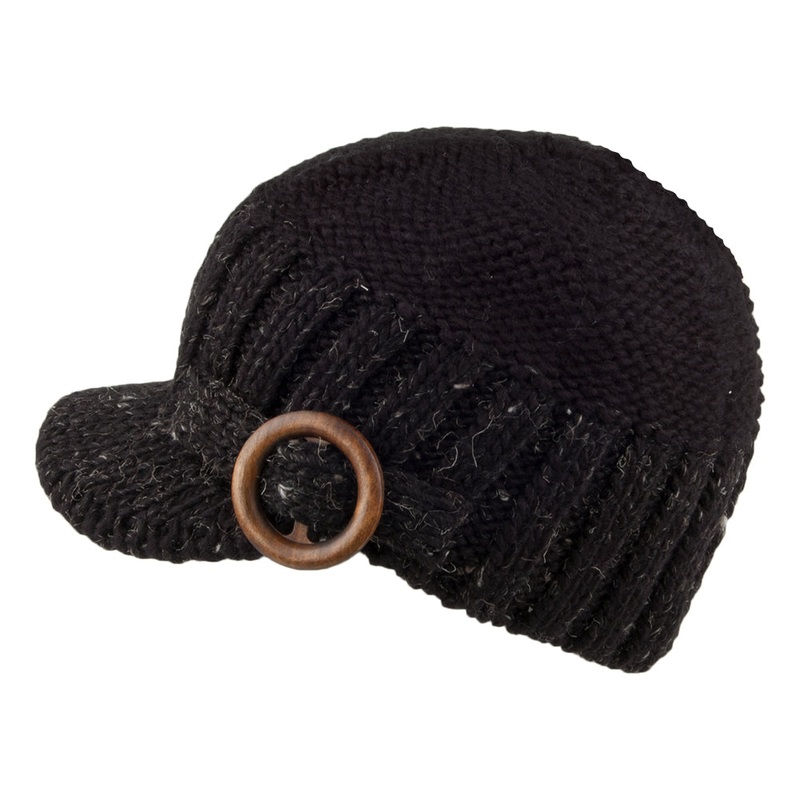 Scala Hats Knitted Army Cap With Wooden Buckle – Black 1-Size