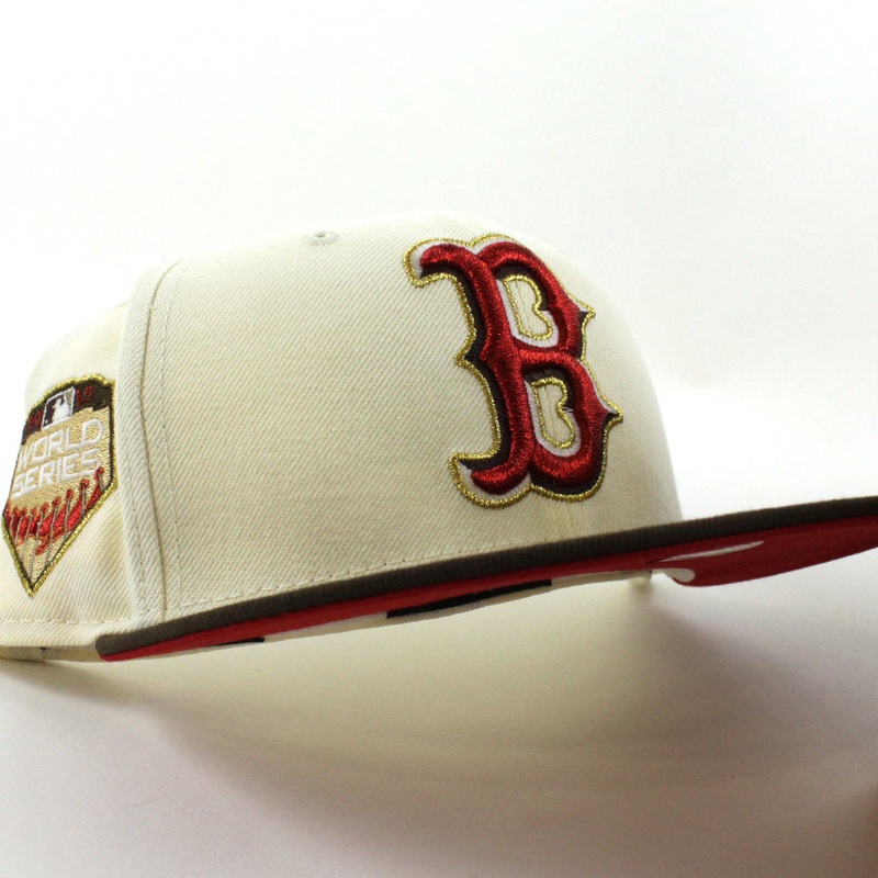 Boston Red Sox 2018 World Series New Era 59Fifty Fitted Hat (GITD Chrome Walnut Scarlet Under Brim) 7