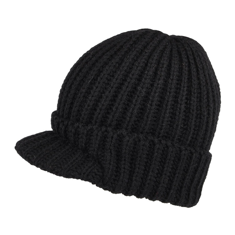 Highland 2000 English Wool Small Peak Beanie Hat – Black 1-Size