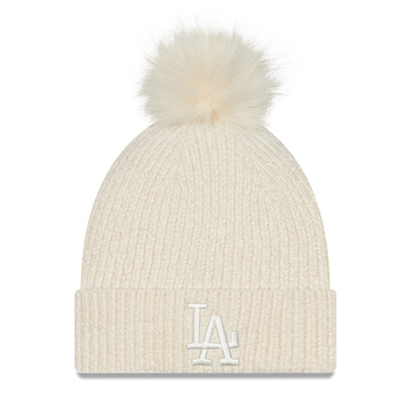 Los Angeles Dodgers Womens Chenille Bobble Beige Beanie One Size
