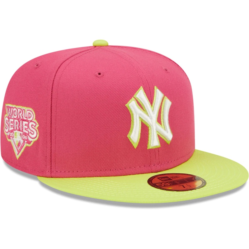 New Era New York Yankees Pink 2009 World Series Champions Beetroot Cyber 59FIFTY Fitted Hat