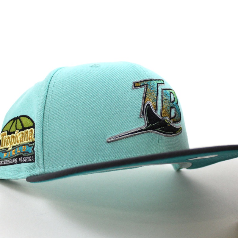 Tampa Bay Devil Rays TROPICANA FIELD New Era 59Fifty Fitted Hat (BLUE TINT DK GRAPHITE TEAL BREEZE UnderBrim) 7