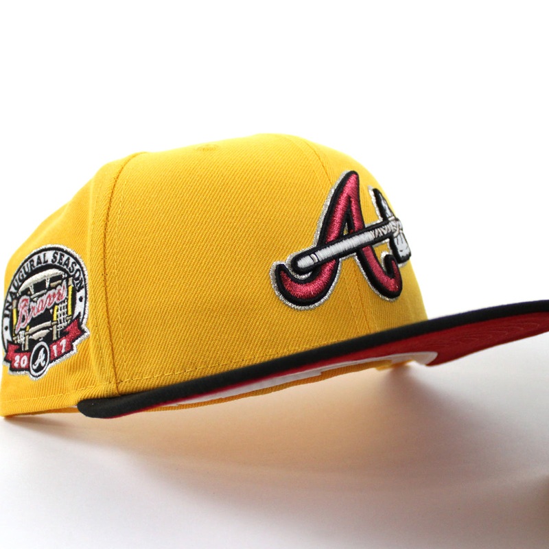 Atlanta Braves Inaugural Season 2017 New Era 59Fifty Fitted Hat (GITD Gold Black Red Under Brim) 7