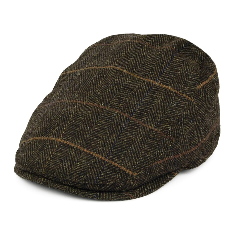 Barbour Hats Cheviot Herringbone Flat Cap With Earflaps – Olive S
