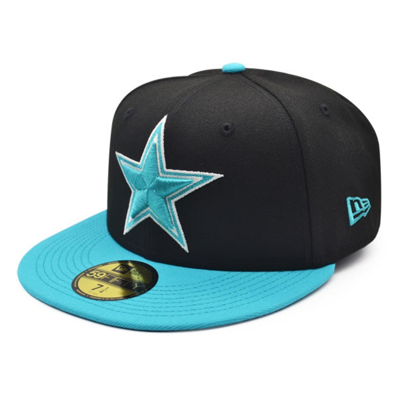 Dallas Cowboys AQUA BLUE HOOK Exclusive New Era 59Fifty Fitted NFL Hat – Black/Aqua 7