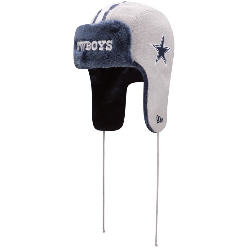 Dallas Cowboys New Era NFL Helmet Head Trapper Knit Hat – Gray/Navy