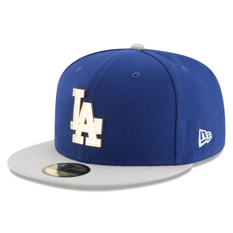 Los Angeles Dodgers Exclusive New Era GOLDEN FINISH 59Fifty Fitted MLB Hat – Royal/Gray/Gold 7 1/8