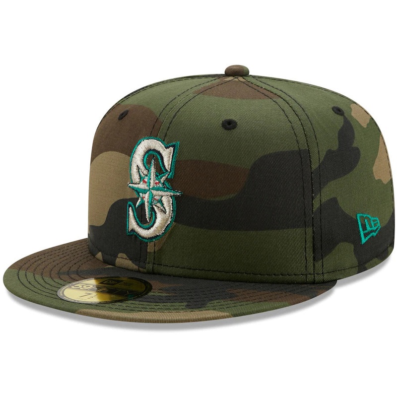 New Era Camo Seattle Mariners 35th Anniversary Patch Woodland Undervisor 59FIFTY Fitted Hat