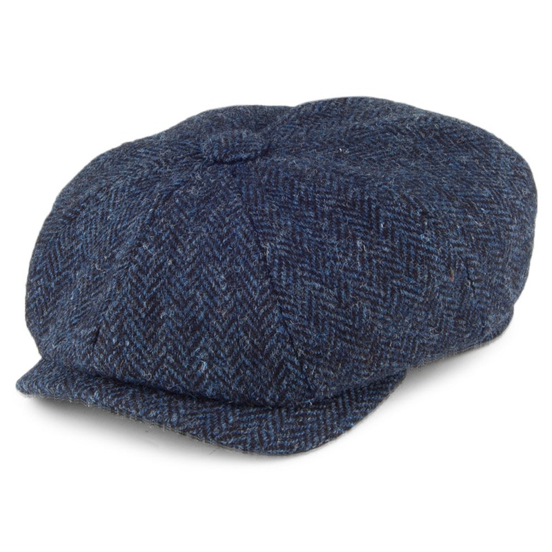 Olney Hats HARRIS TWEED Herringbone 8 Piece Newsboy Cap – Navy Blue S