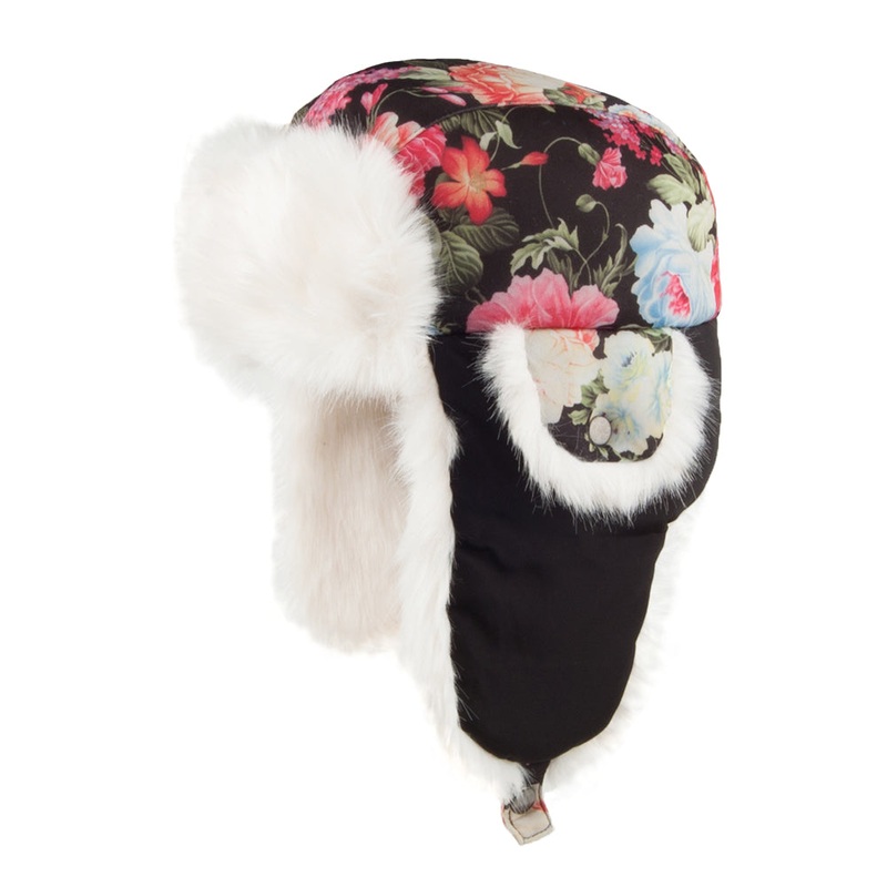 Scala Hats Trapper Hat With Floral Design – Black 1-Size