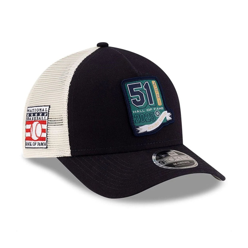 Seattle Mariners MLB Ichiro Hall Of Fame Navy 9FORTY M-Crown A-Frame Trucker Adjustable Cap OSFM