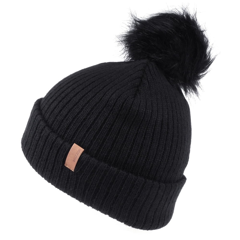 Brixton Hats Alison Faux Fur Pom Bobble Hat – Black 1-Size
