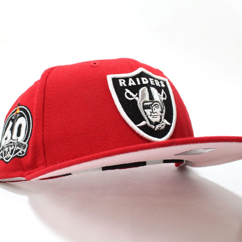 Las Vegas Raiders 60TH Anniversary New Era 59Fifty Fitted Hat (Glow in the Dark Logo Red Pink Under Brim) 7