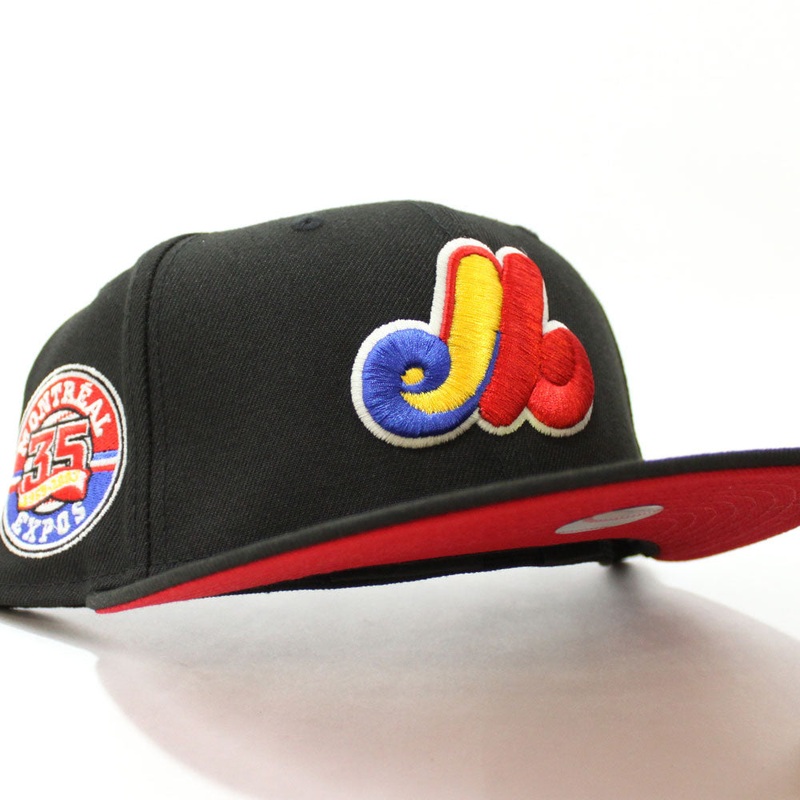 Montreal Expos 35th Anniversary New Era Fitted 59Fifty Hat (GITD Black Red Under Brim) 6 7/8