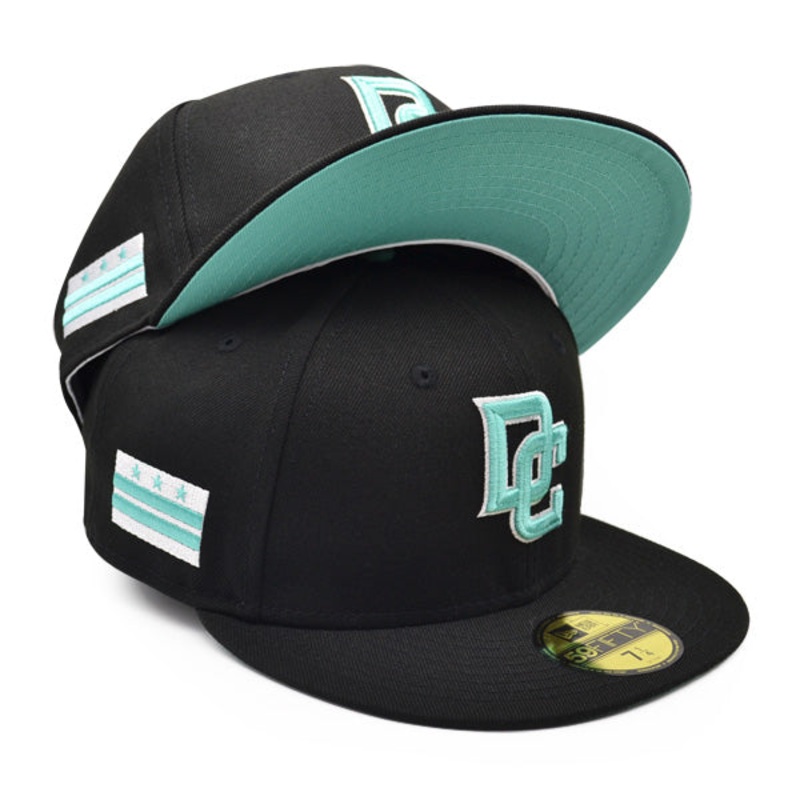 Washington Nationals DC CITY FLAG Exclusive New Era 59Fifty Fitted Hat – Black/Mint Bottom 7