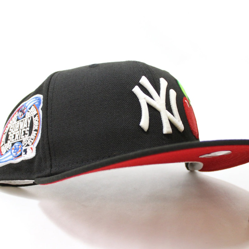 Big Apple New York Yankees Subway New Era 59Fifty Fitted Hat (GITD Black Red Under Brim) 7