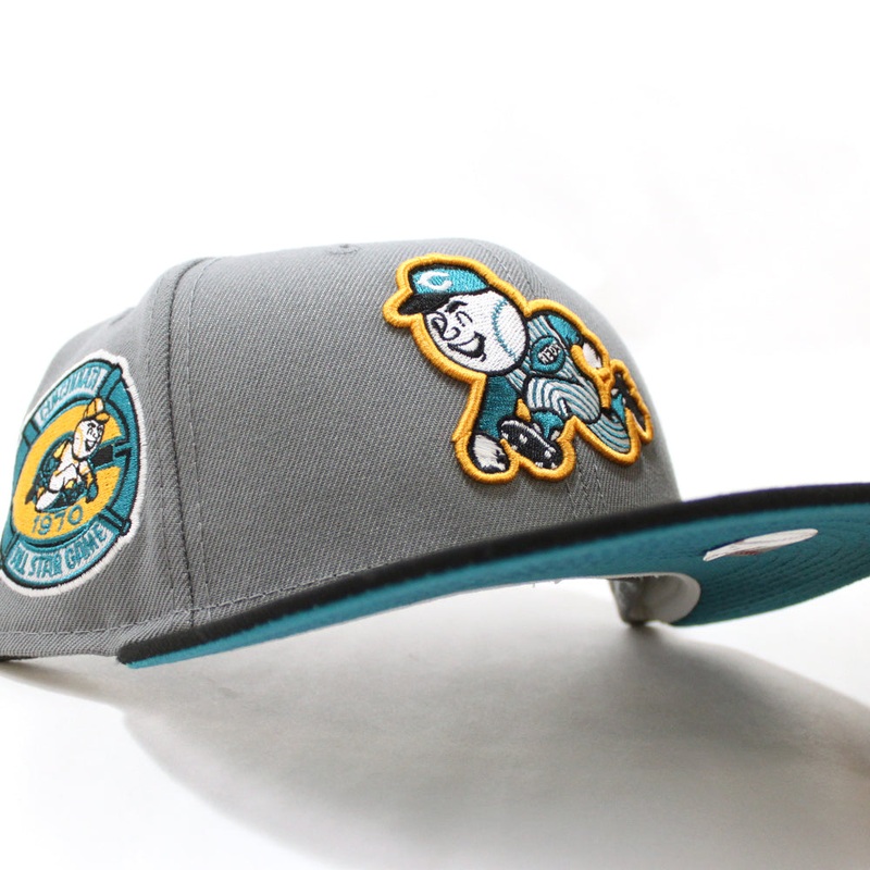 Cincinnati Reds 1970 AllStar Game Retro New Era 59Fifty Fitted Hat (GITD Gray Black Teal Under Brim) 7