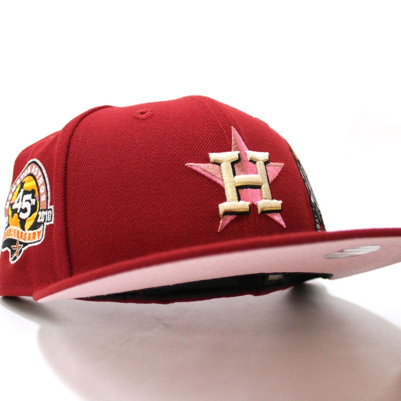 Houston Astros 45TH ANNIVERSARY New Era 59Fifty Fitted Hat V2 (Glow in the Dark Brick Red Pink Under Brim) 7