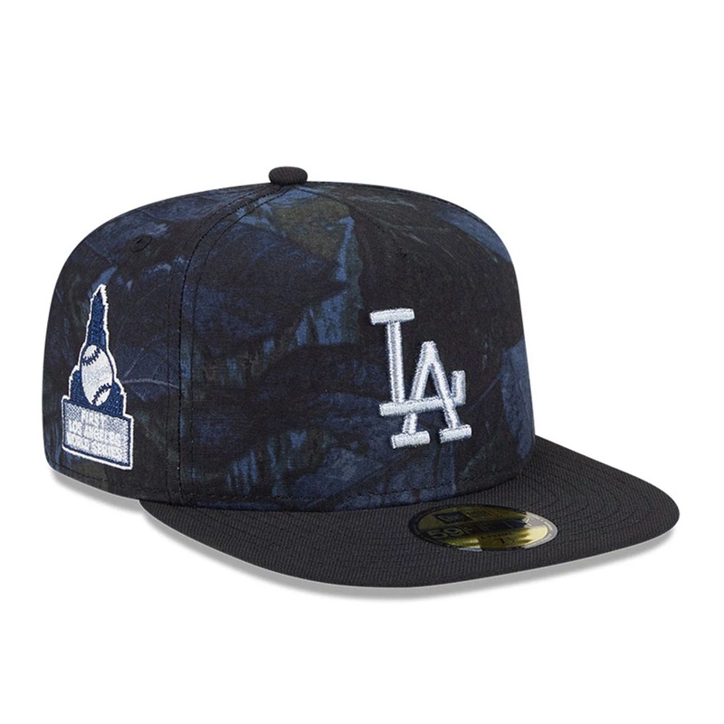 LA Dodgers MLB Ripstop Real Tree Camo Navy 59FIFTY A-Frame Fitted Cap 6 7/8
