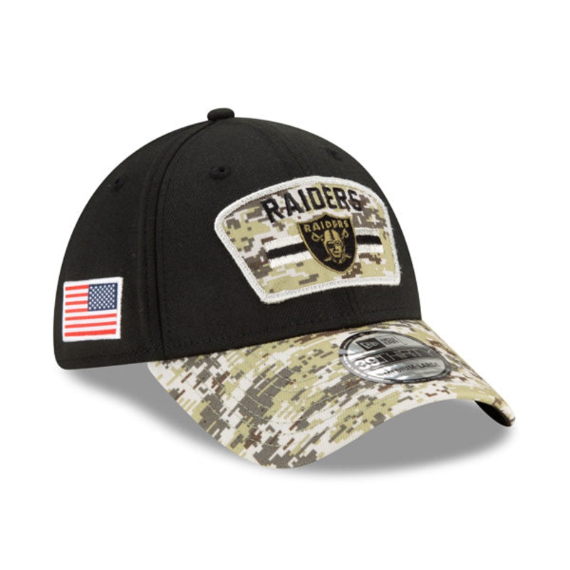 Las Vegas Raiders New Era 2021 Salute To Service 39THIRTY Flex Hat – Black/Camo L/XL