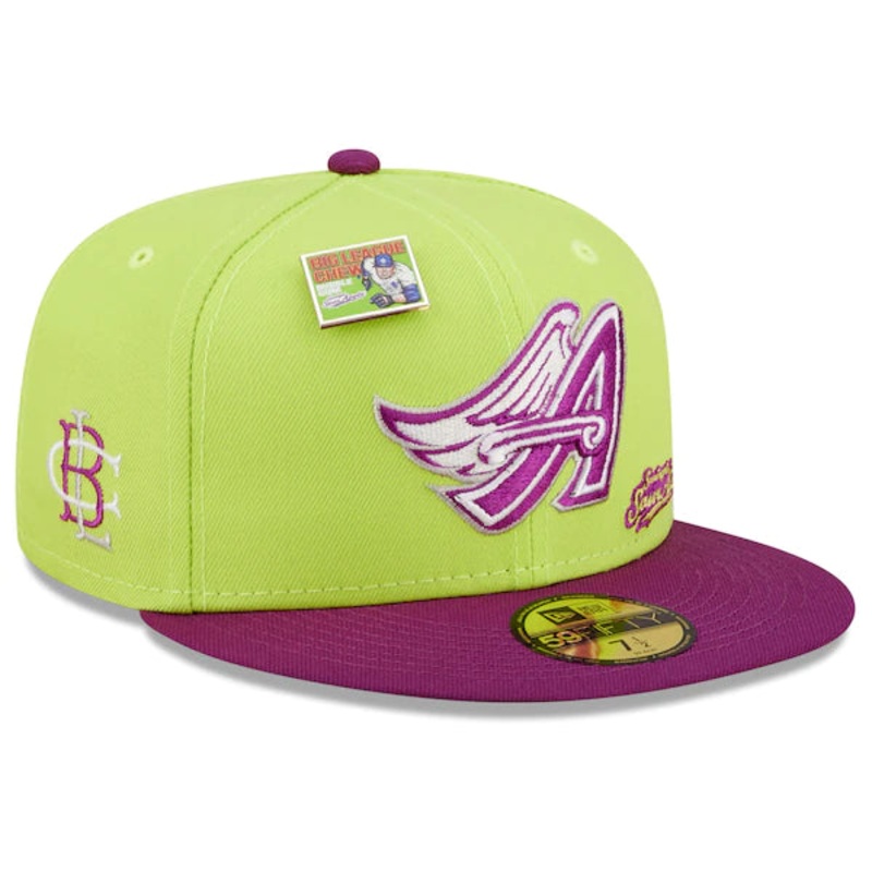 New Era MLB x Big League Chew  Los Angeles Angels Swingin’ Sour Apple Flavor Pack 59FIFTY Fitted Hat – Green/Purple
