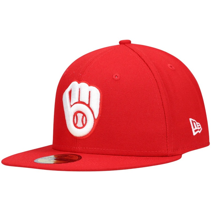 New Era Red Milwaukee Brewers Logo White 59FIFTY Fitted Hat