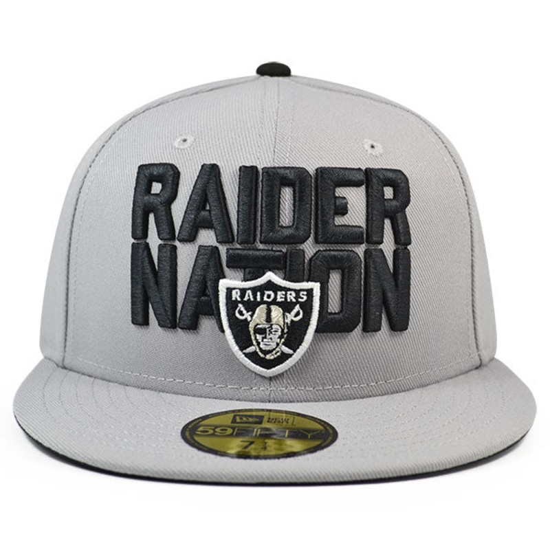 Oakland Raiders RAIDER NATION Fitted 59Fifty New Era NFL Hat – Gray/Black 7 3/4