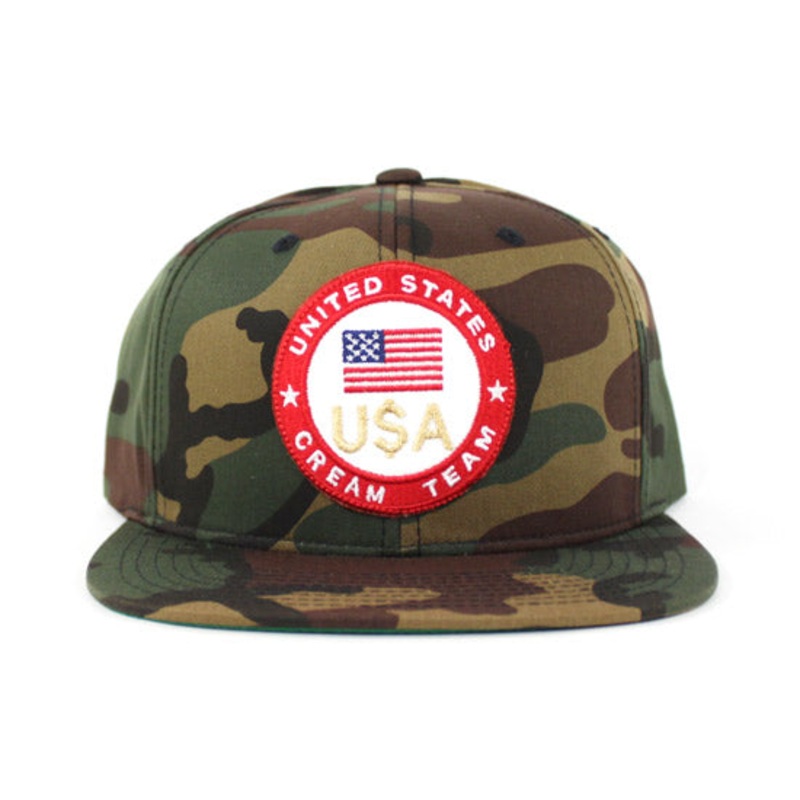 United States CREAM TEAM Snapback Hats (Camo Green Under Brim) One Size