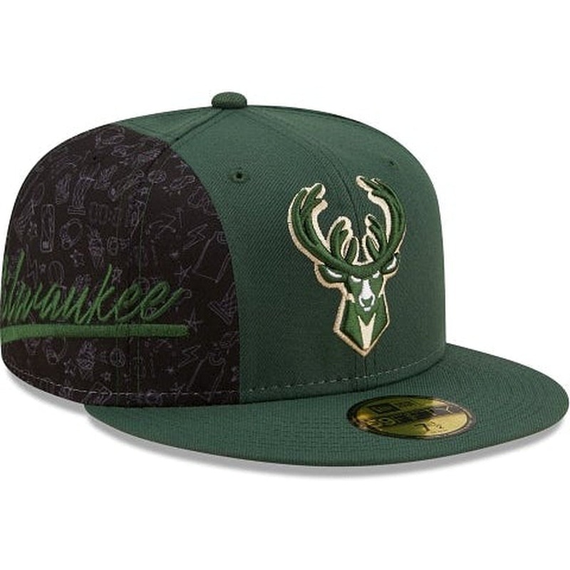 New Era Milwaukee Bucks Side City Doodle 2022 59fifty Fitted Hat