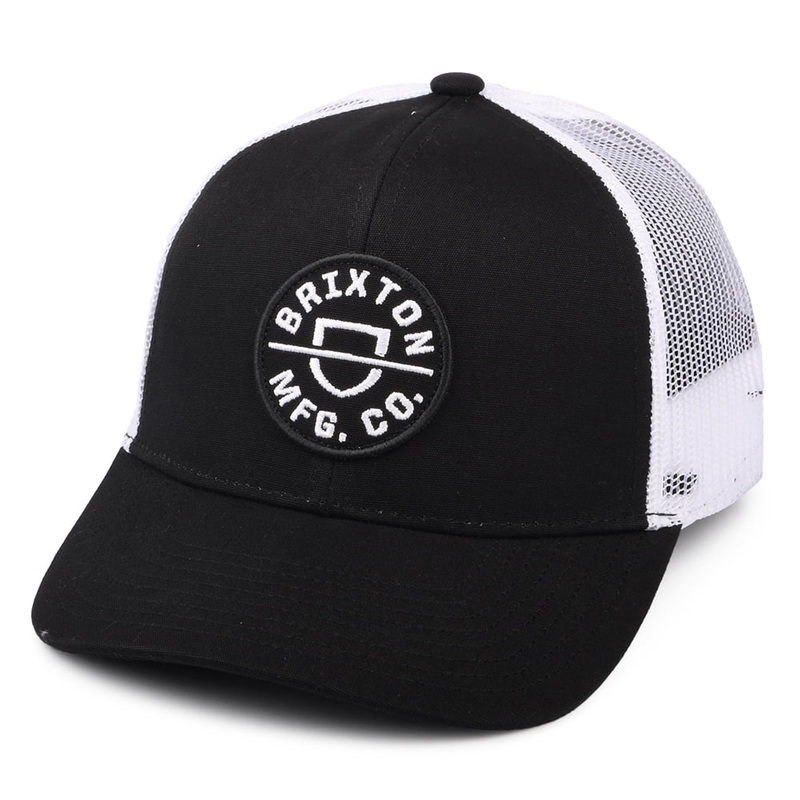 Brixton Hats Crest NetPlus MP Trucker Cap – Black-White Adjustable