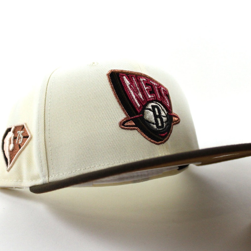 Brooklyn Nets 75 NBA New Era 59Fifty Fitted Hat (Chrome Walnut Khaki Under Brim) 7