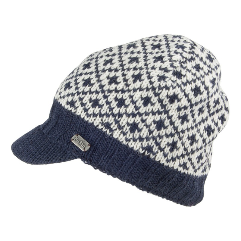 Kusan Fleur De Lis Brooklyn Peaked Beanie Hat – White-Navy 1-Size