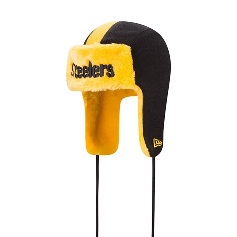 Pittsburgh Steelers New Era NFL Helmet Head Trapper Knit Hat – Black/ Yellow