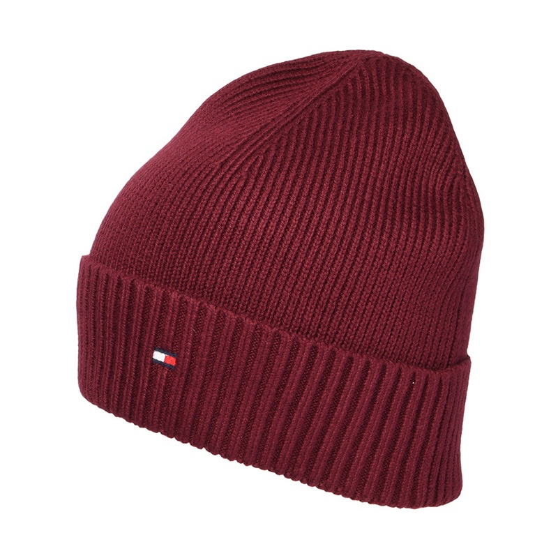 Tommy Hilfiger Hats Pima Essential Flag Cotton Cashmere Beanie Hat – Wine 1-Size